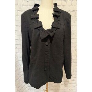 Dennis Basso QVC Black Button Front Jacket With Decorative Bows Size Large